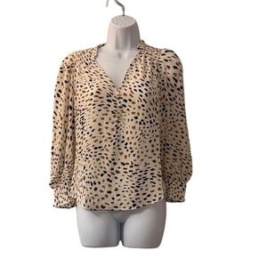 Philosophy Republic Clothing Leopard Print Smocked Neck V Neck Blouse Womens S P